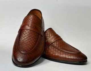 کالج حصیری مدل 1128 1 کفش چرم طبیعی کالج طرح حصیری مدل 1128