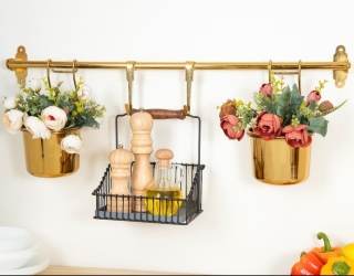 استند دیواری دو گلدان طلایی همراه سبد HUTARP