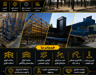 ساخت اسکلت فلزی 3 طراحی ، ساخت و اجرای اسکلت فلزی در کارخانه