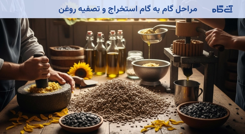مراحل استخراج روغن از آفتاب گردان