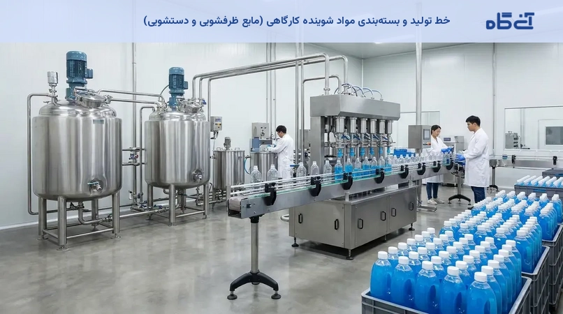 خط تولید و بستهبندی مواد شوینده کارگاهی (مایع ظرفشویی و دستشویی)